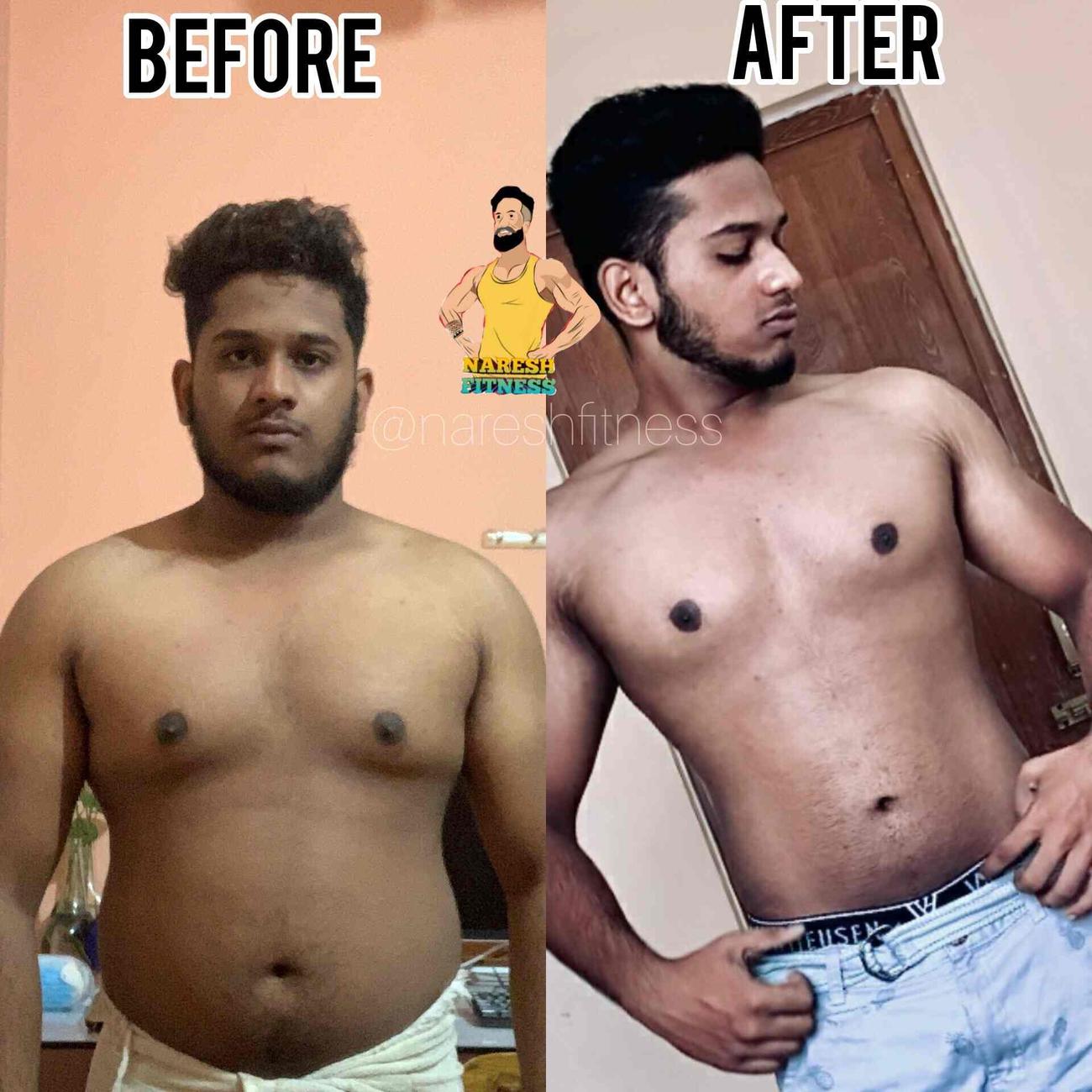 Client before and after body transformation through Naresh Fitness coaching
